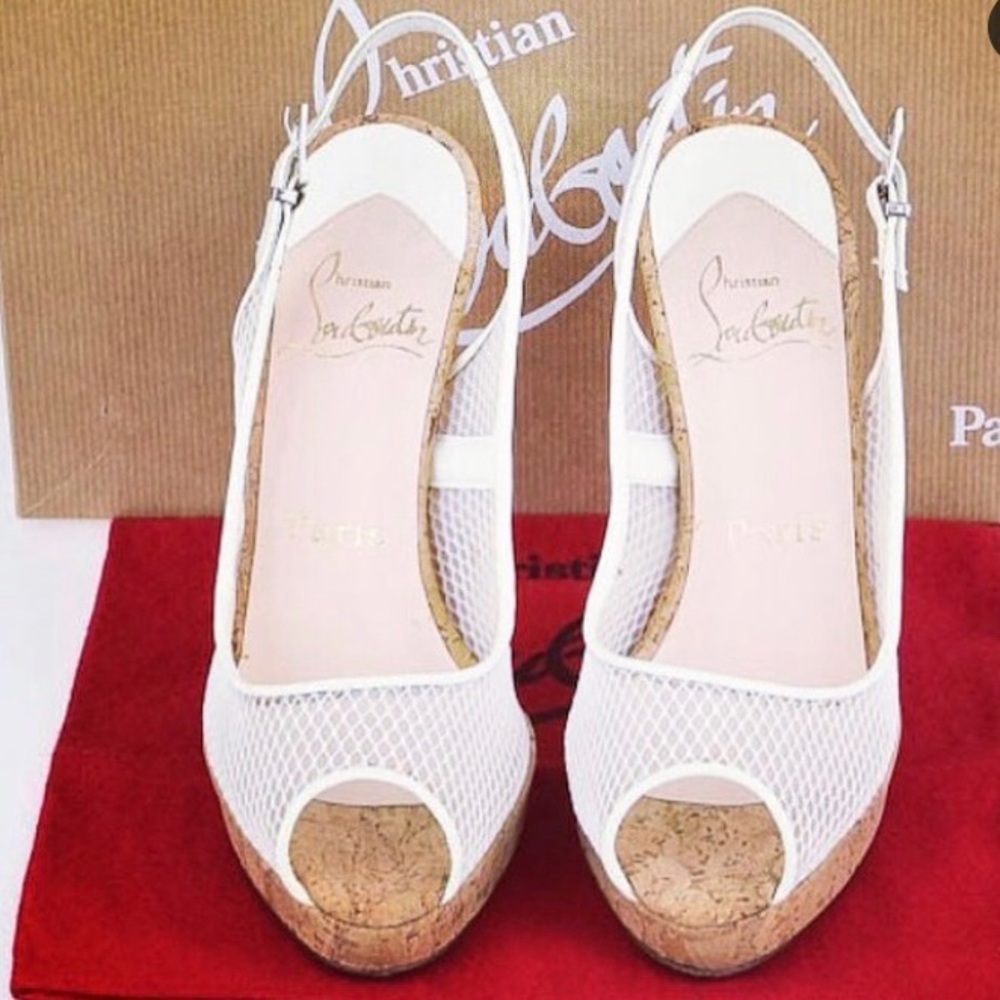 Christian Louboutin White Mesh Cork Heels Size9/40